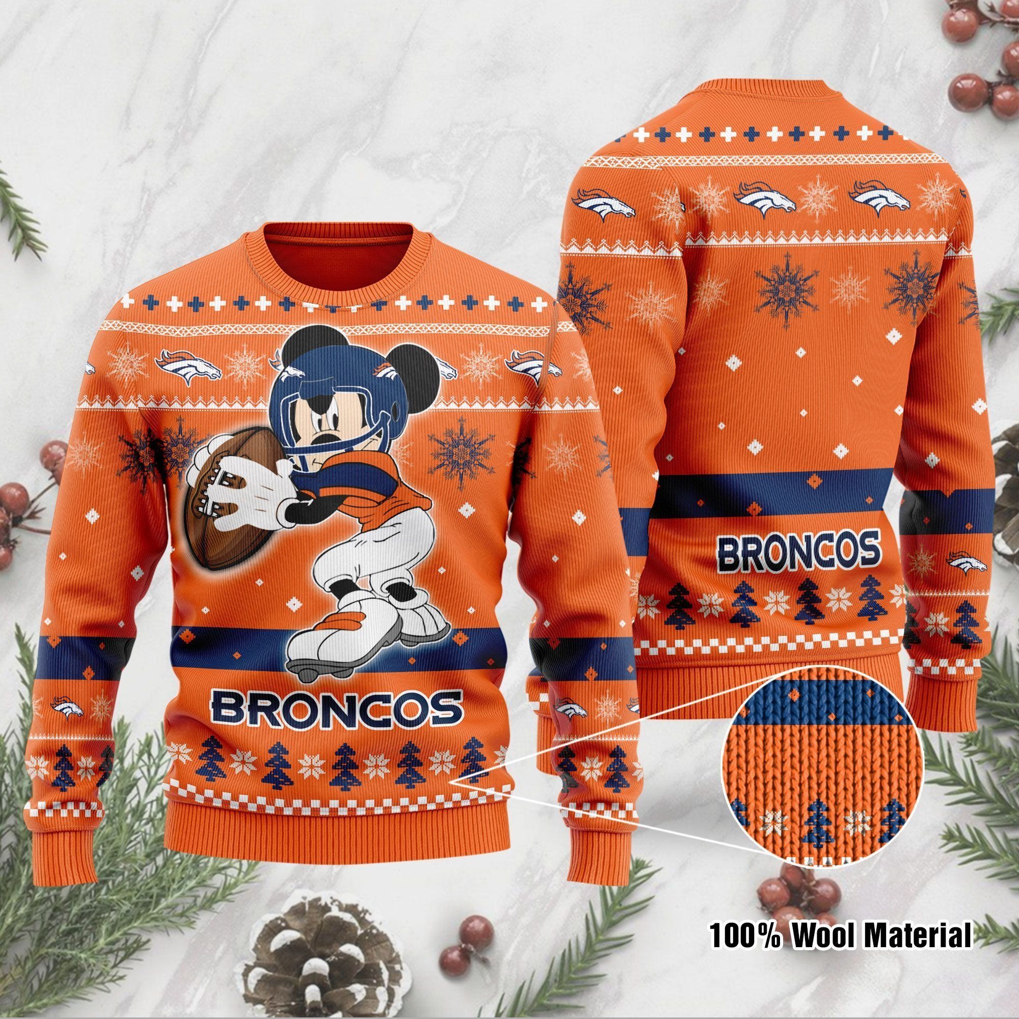 Denver Broncos Mickey Mouse Funny Ugly Christmas Sweater Holiday Xmas Party Men Women Plus Size