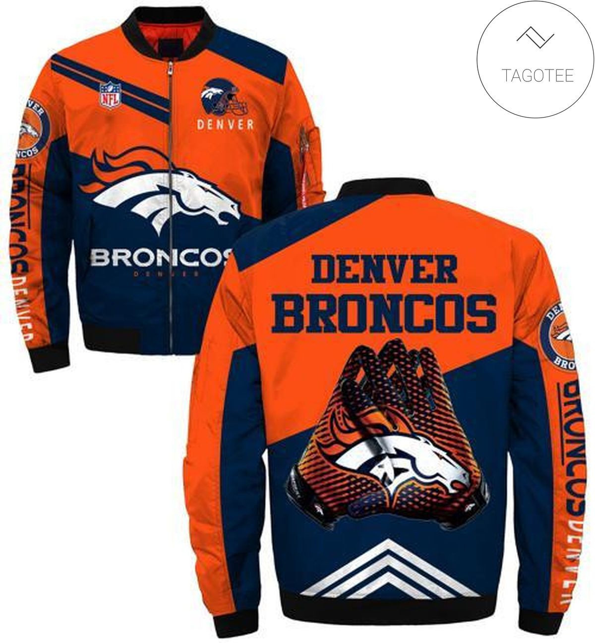 Denver Broncos Navy Blue Orange Bomber Jacket | NFL Team Jacket for Men & Women | Football Fan Gift