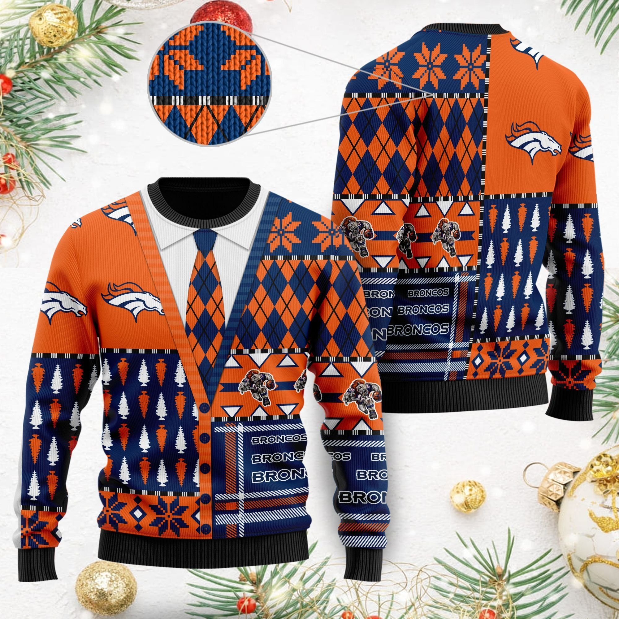 Denver Broncos NFL American Football Team Cardigan Style 3D Men And Women Ugly Christmas Sweater For Sport Lovers On Christmas Days