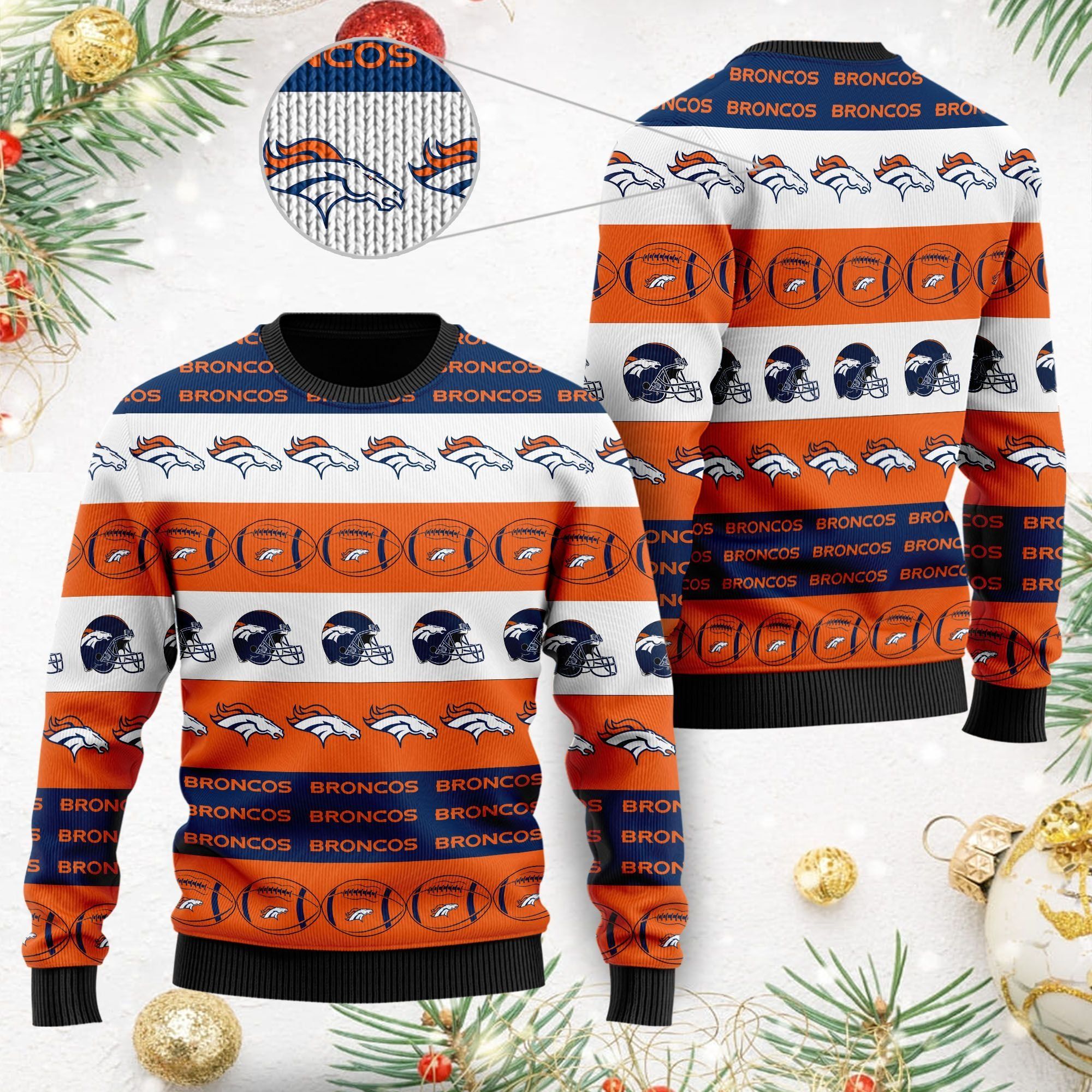 Denver Broncos NFL American Football Team Logo Helmet Symbols Men Women Ugly Christmas Sweater