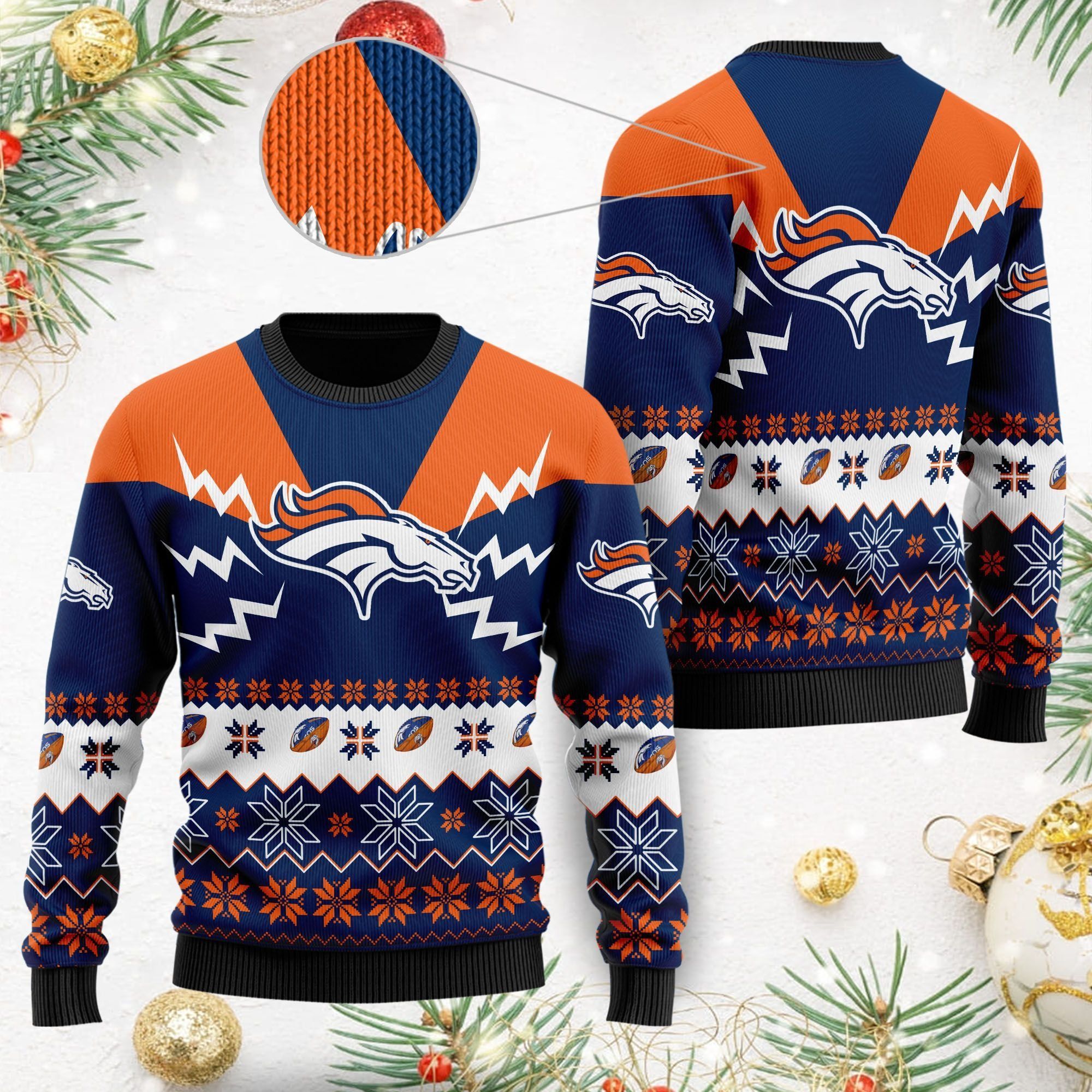 Denver Broncos NFL Football Team Logo Symbol 3D Ugly Christmas Sweater