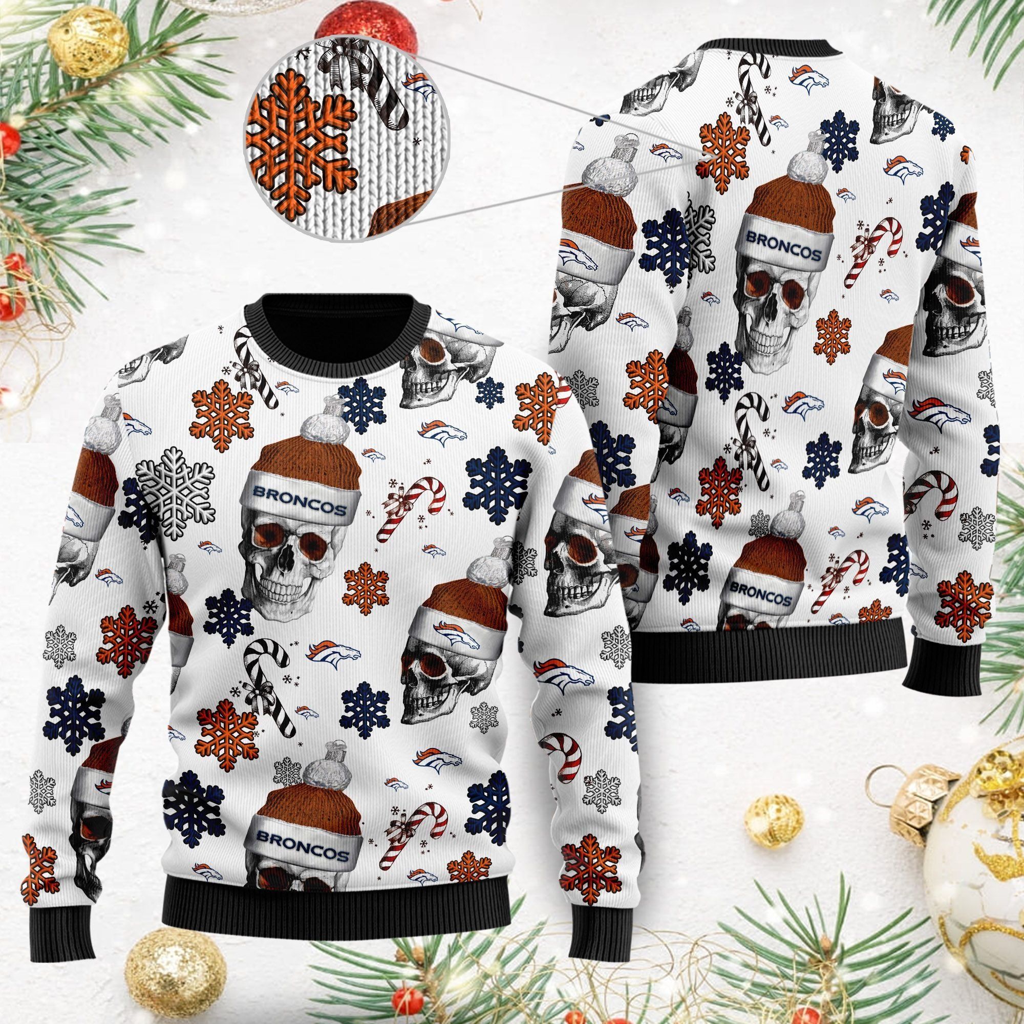 Denver Broncos NFL Football Team Santa Skulls Ugly Christmas Sweater