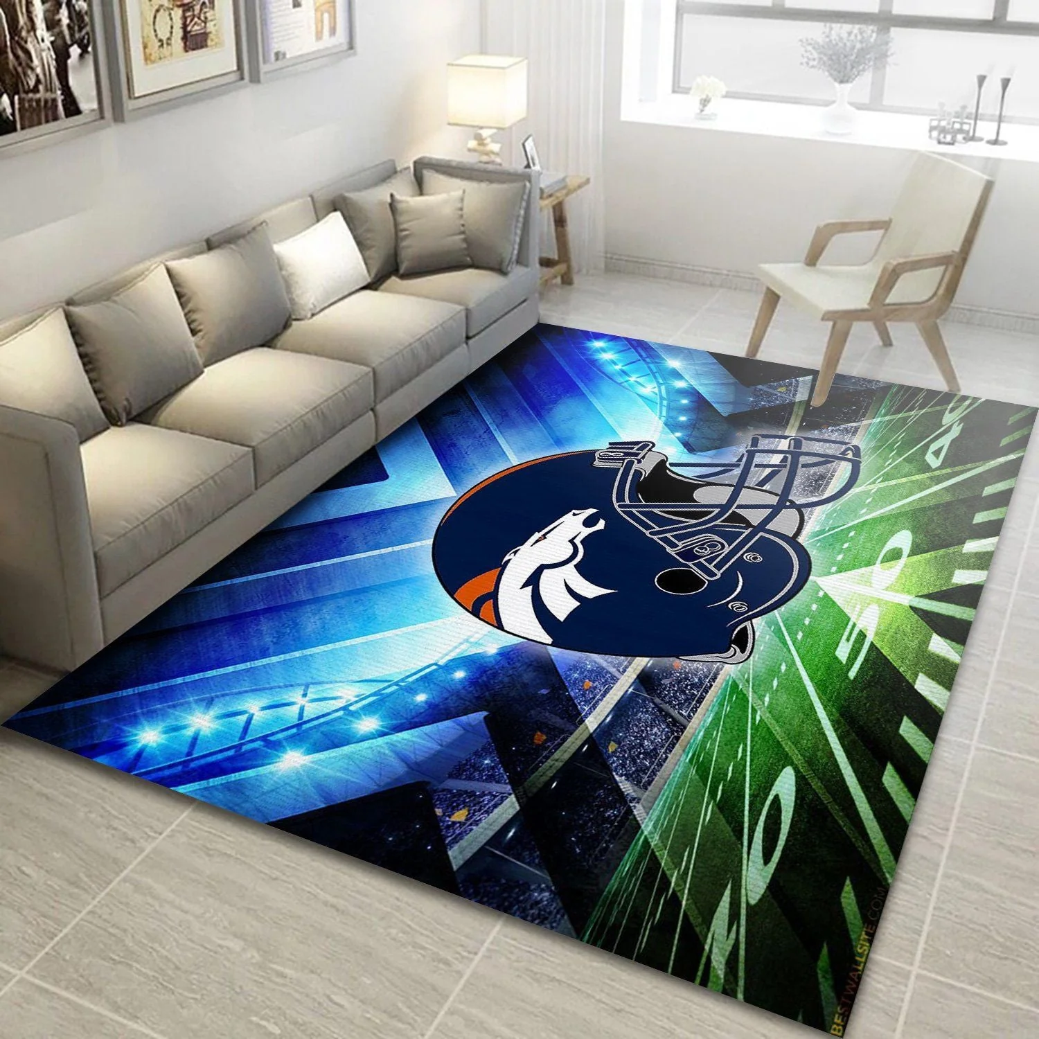 Denver Broncos Rectangle Area Rug – Full Print Carpet For Living Room & Bedroom Home Decor