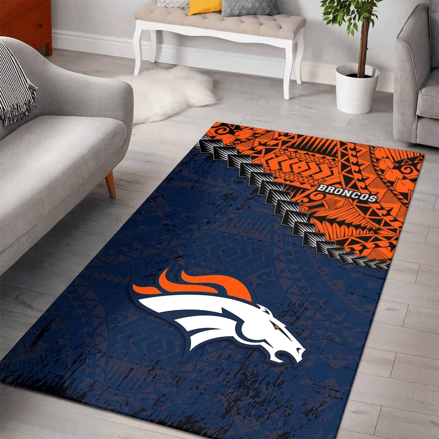 Denver Broncos Rectangle Area Rug – Full Print Carpet For Living Room & Bedroom Home Decor