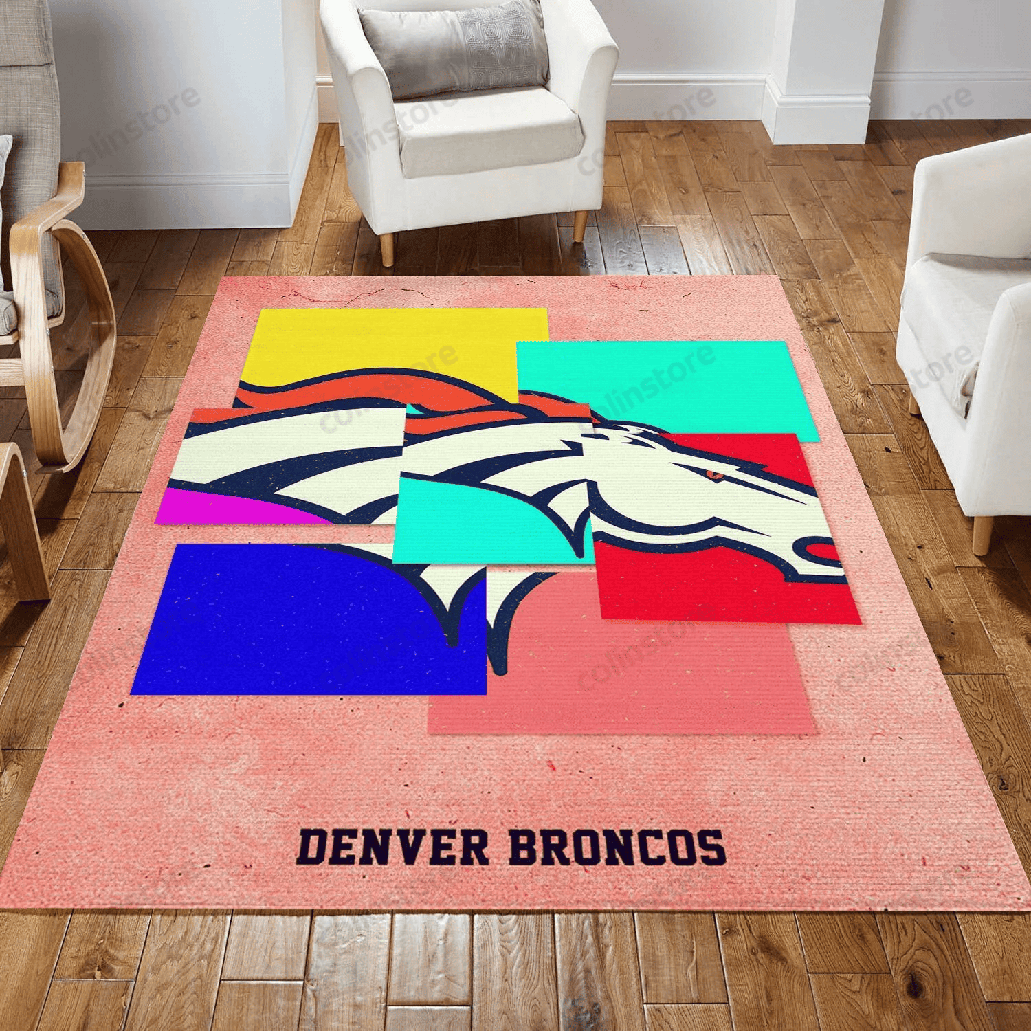 Denver Broncos Rectangle Area Rug – Full Print Carpet For Living Room & Bedroom Home Decor