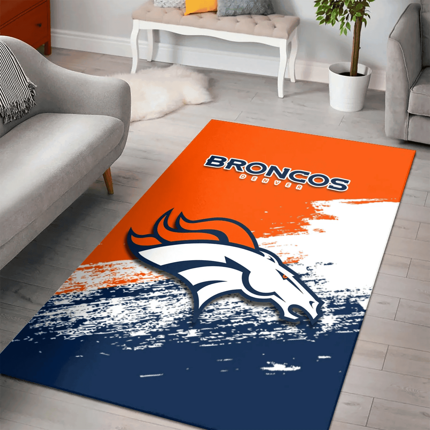 Denver Broncos Rectangle Area Rug – Full Print Carpet For Living Room & Bedroom Home Decor