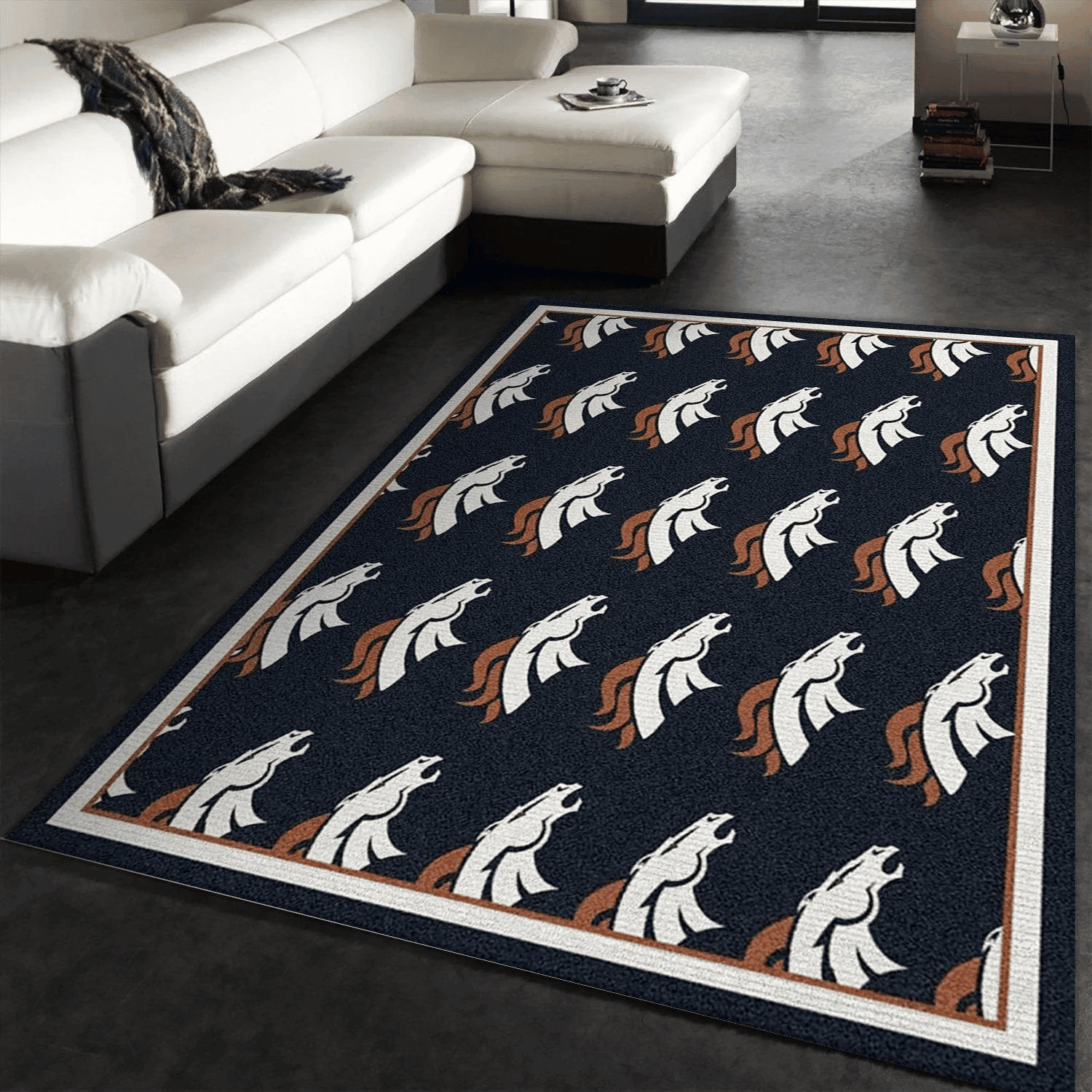 Denver Broncos Repeat Rug Team Rectangle Area Rug – Full Print Carpet For Living Room & Bedroom Home Decor