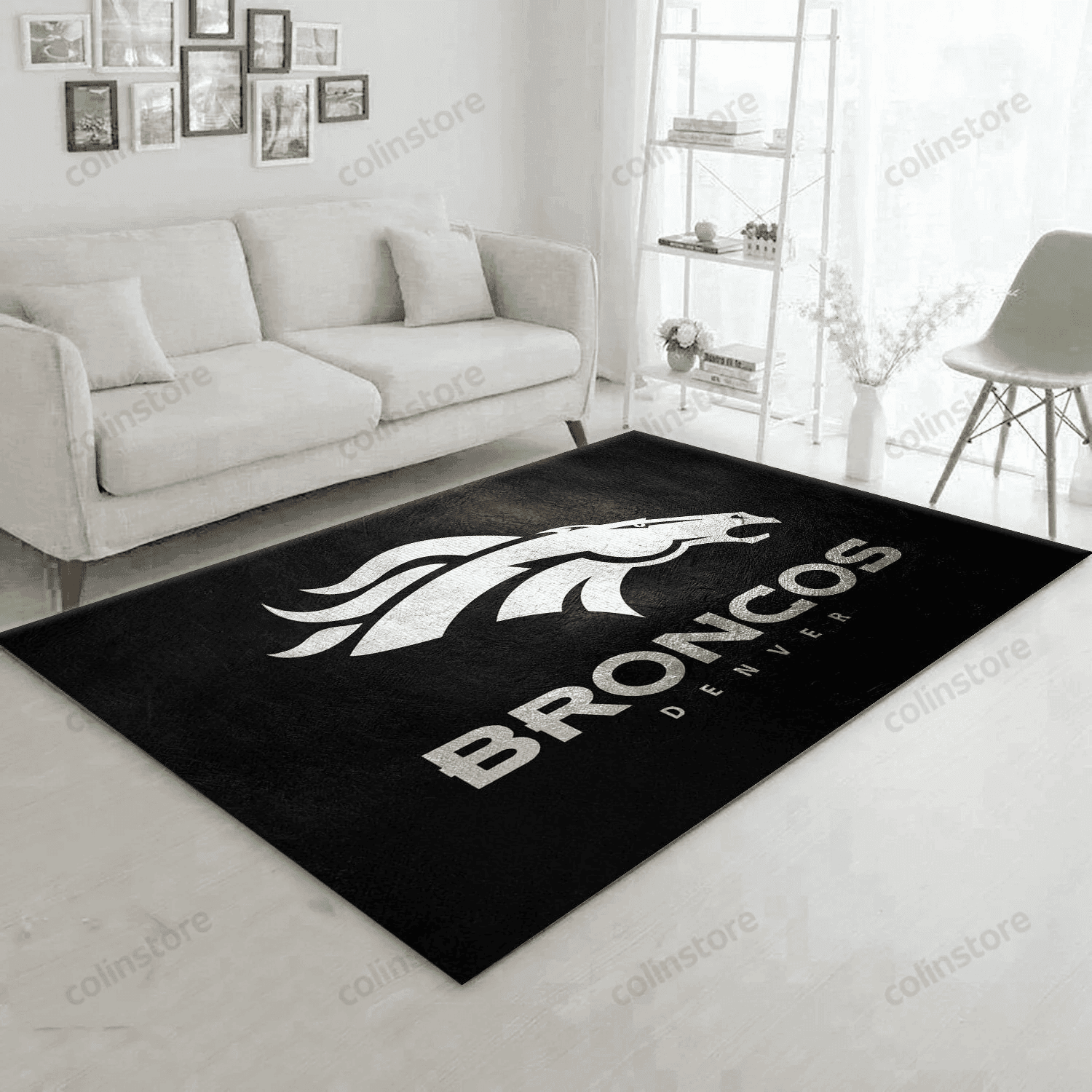 Denver Broncos Silver Team Logos Rectangle Area Rug – Full Print Carpet For Living Room & Bedroom Home Decor