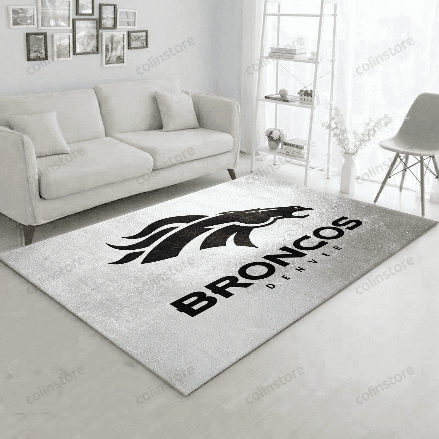 Denver Broncos Silver Team Logos Rectangle Area Rug – Full Print Carpet For Living Room & Bedroom Home Decor