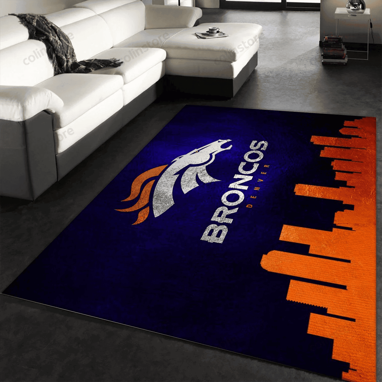 Denver Broncos Skyline Rectangle Area Rug – Full Print Carpet For Living Room & Bedroom Home Decor