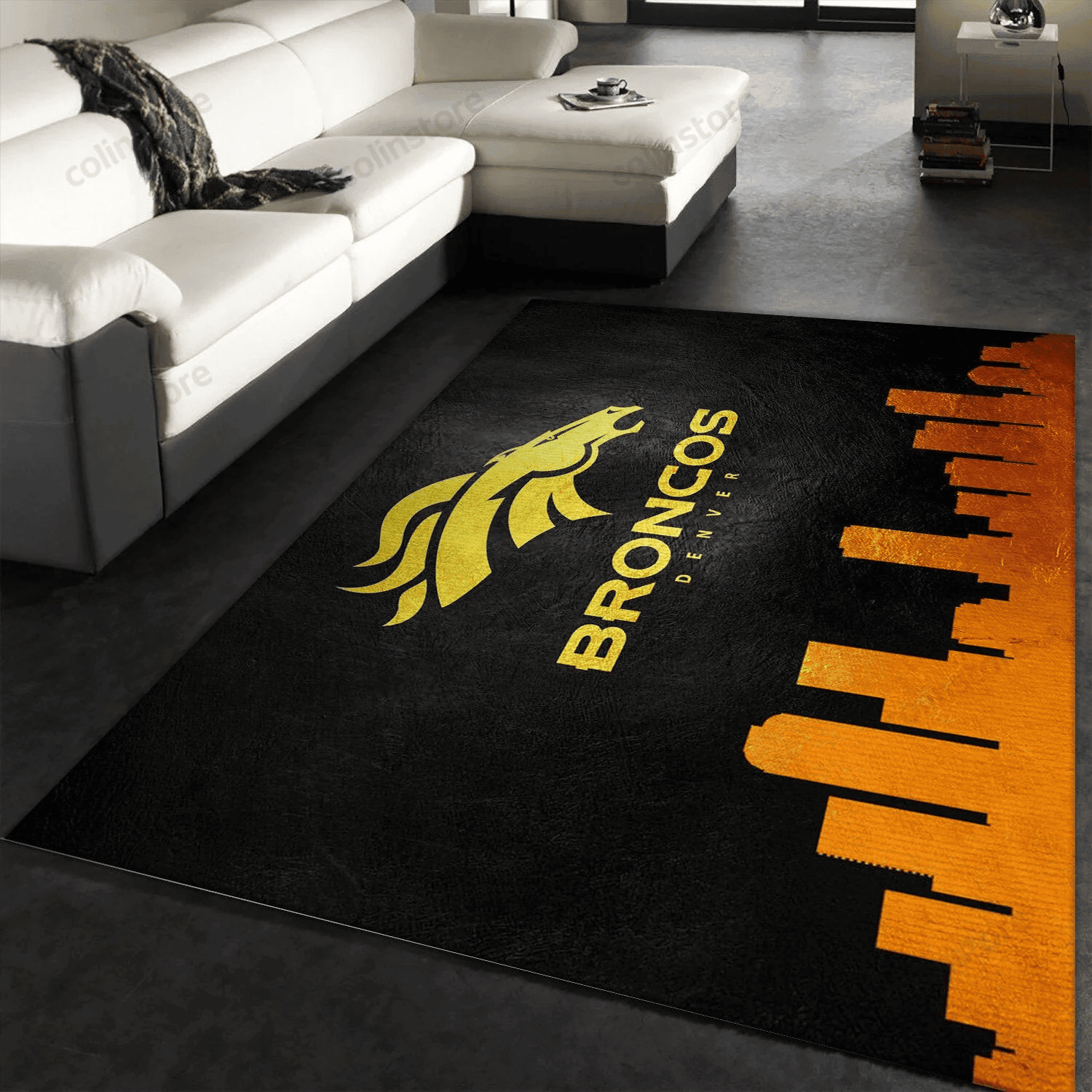 Denver Broncos Skyline Rectangle Area Rug – Full Print Carpet For Living Room & Bedroom Home Decor