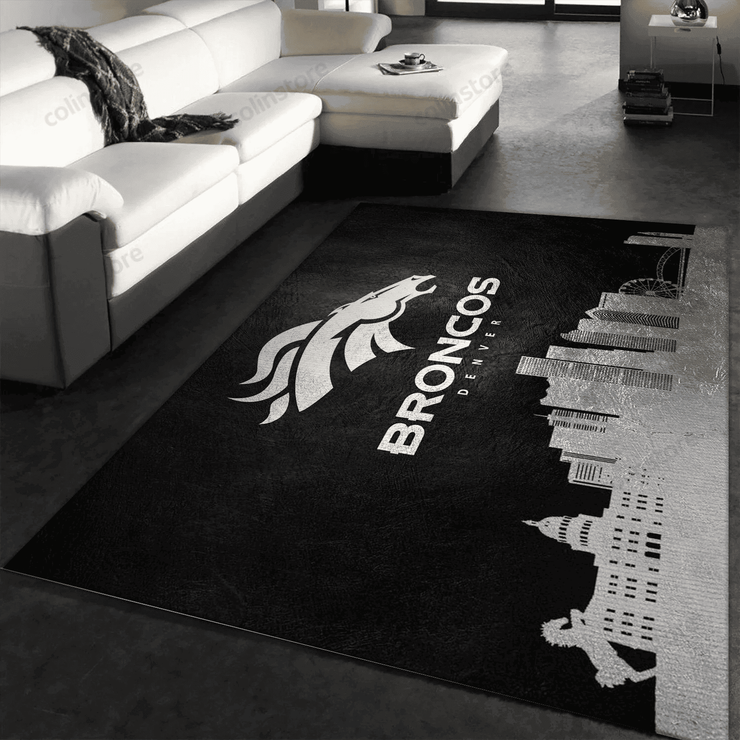 Denver Broncos Skyline Rectangle Area Rug – Full Print Carpet For Living Room & Bedroom Home Decor