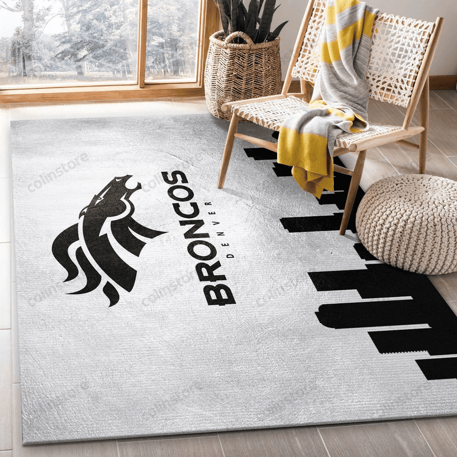 Denver Broncos Skyline Rectangle Area Rug – Full Print Carpet For Living Room & Bedroom Home Decor