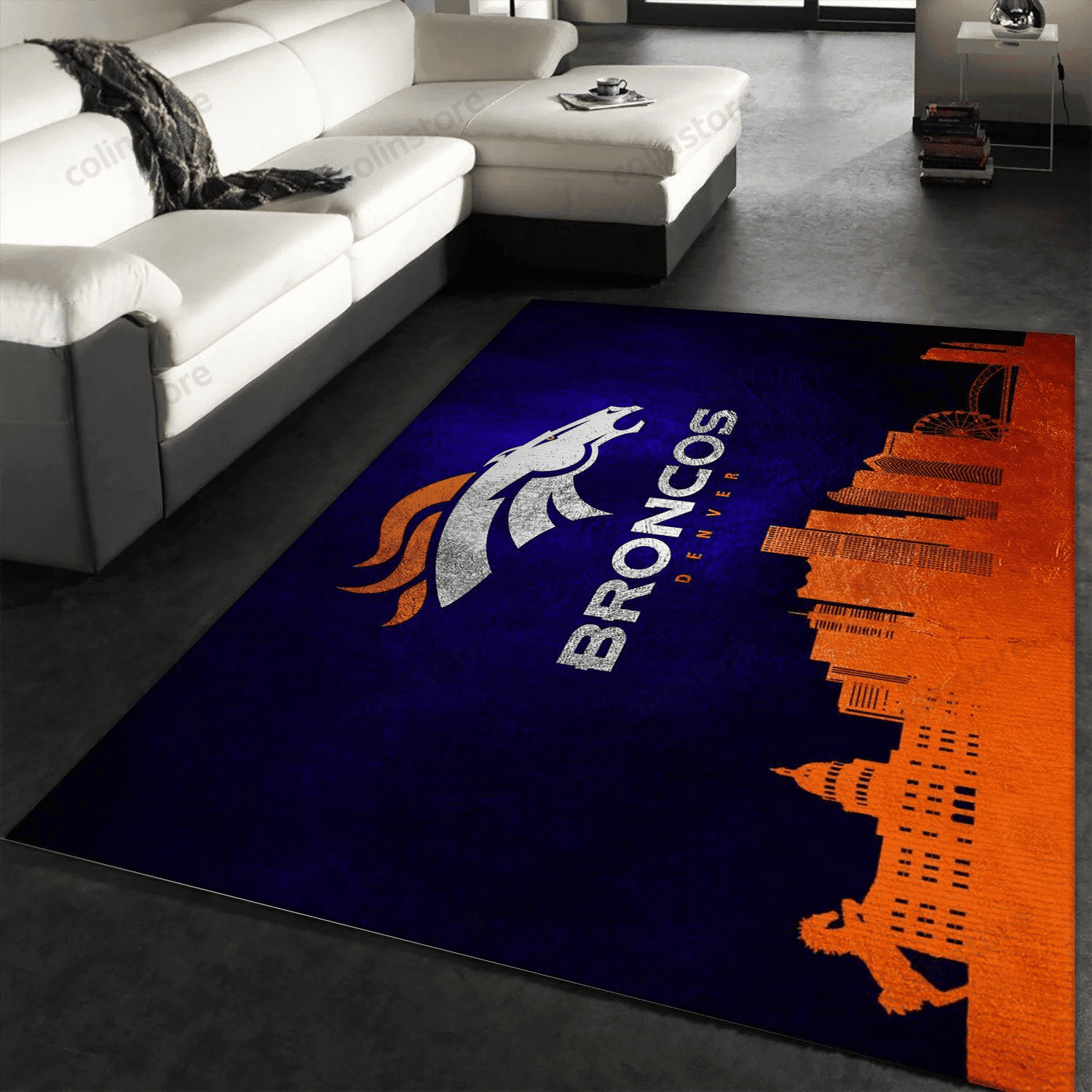 Denver Broncos Skyline Rectangle Area Rug – Full Print Carpet For Living Room & Bedroom Home Decor