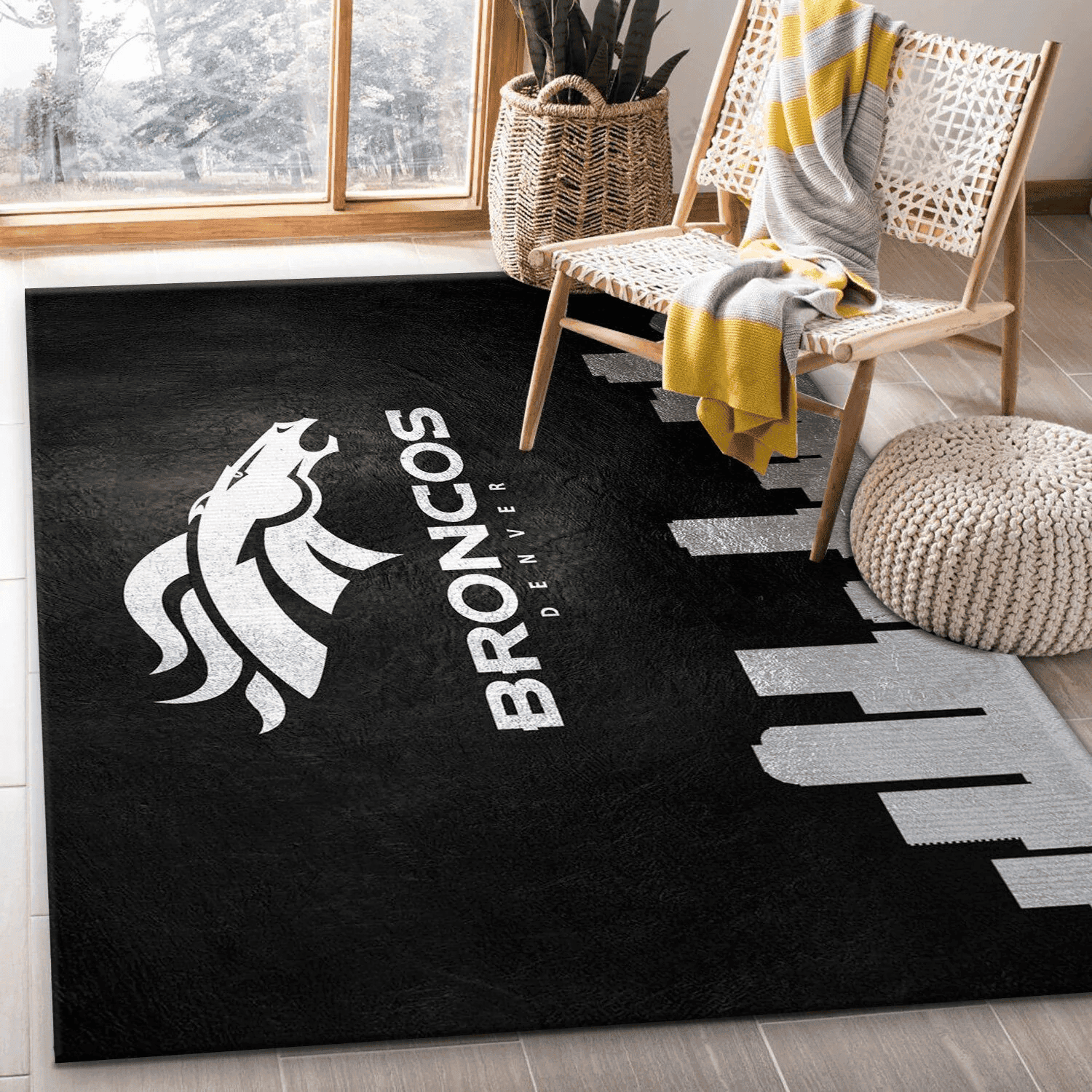 Denver Broncos Skyline Rectangle Area Rug – Full Print Carpet For Living Room & Bedroom Home Decor
