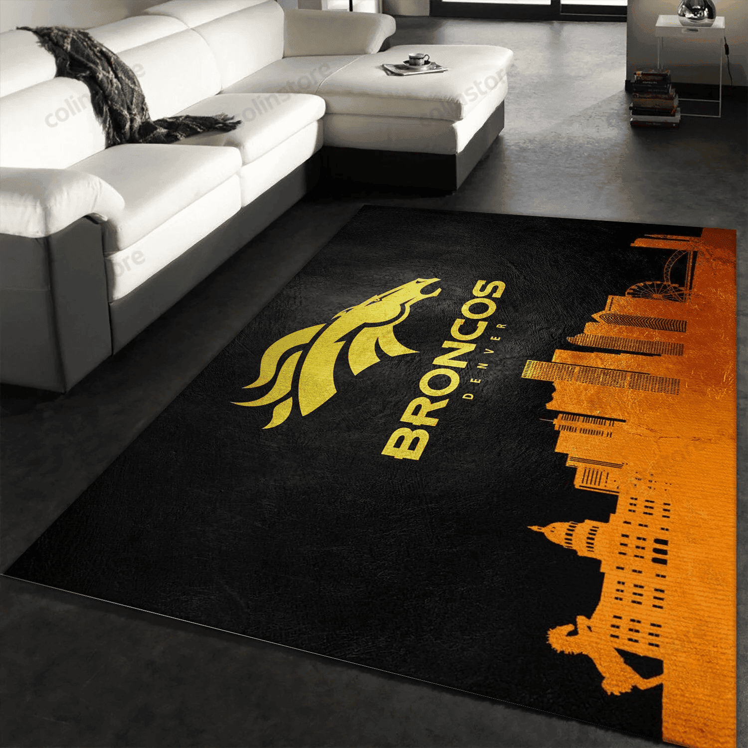 Denver Broncos Skyline Team Logos Rectangle Area Rug – Full Print Carpet For Living Room & Bedroom Home Decor