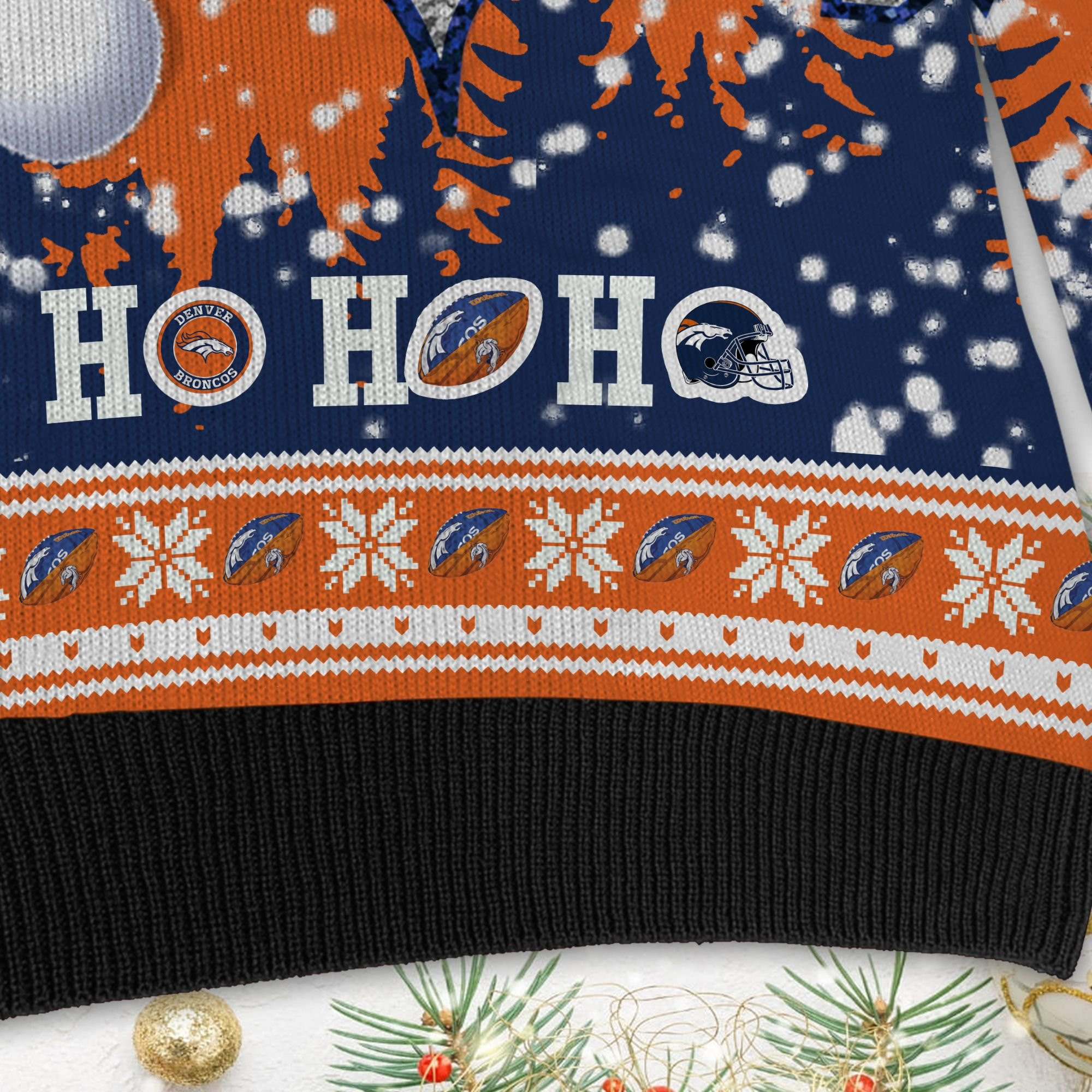Denver Broncos Symbol Wearing Santa Claus Hat Ho Ho Ho Custom Personalized Ugly Christmas Sweater - Image 5