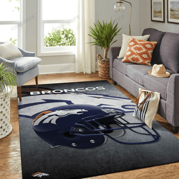 Denver Broncos Team Logo Helmet 3D Rectangle Area Rug – Full Print Carpet For Living Room & Bedroom Home Decor
