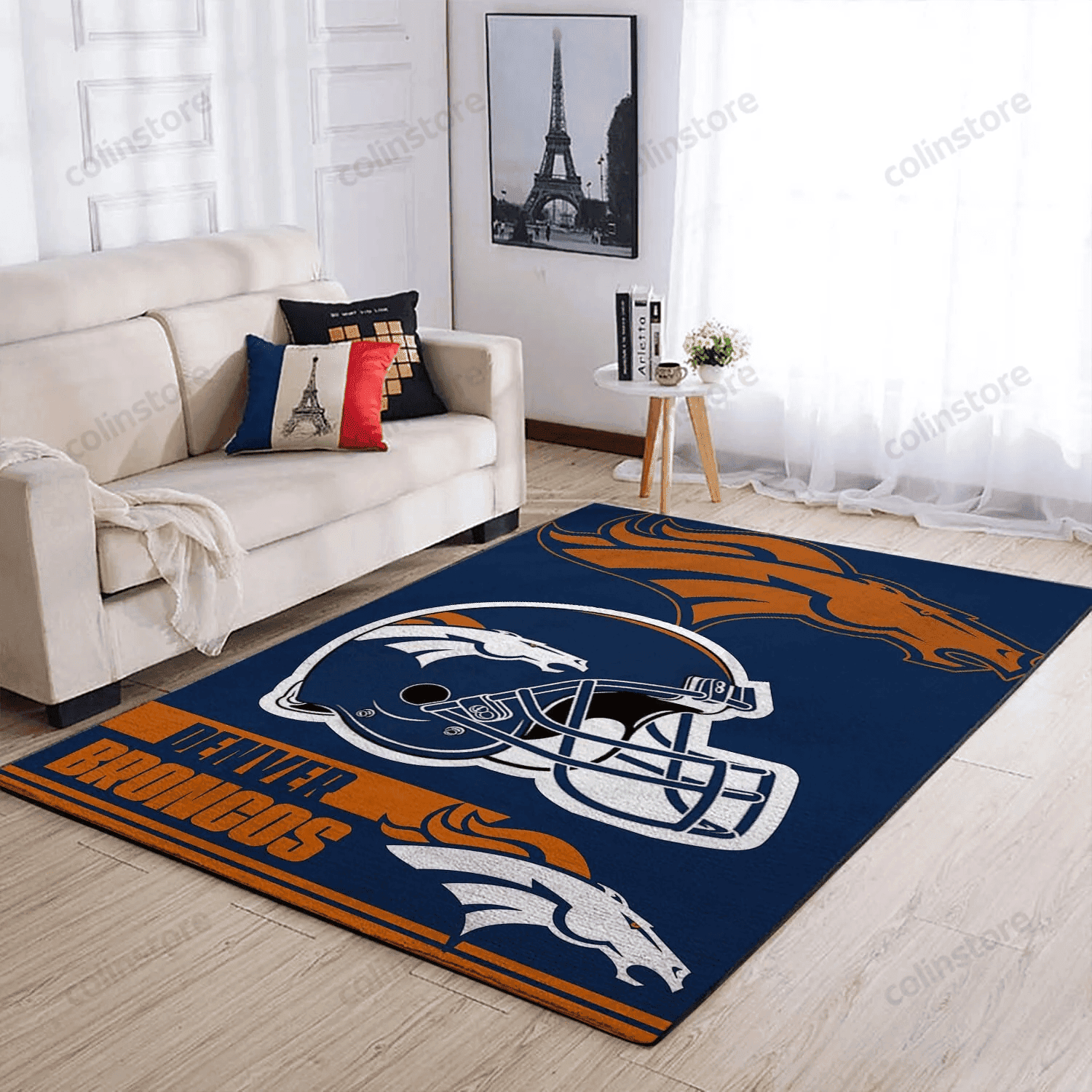 Denver Broncos Team Logo Helmet Nice Gift Rectangle Area Rug – Full Print Carpet For Living Room & Bedroom Home Decor