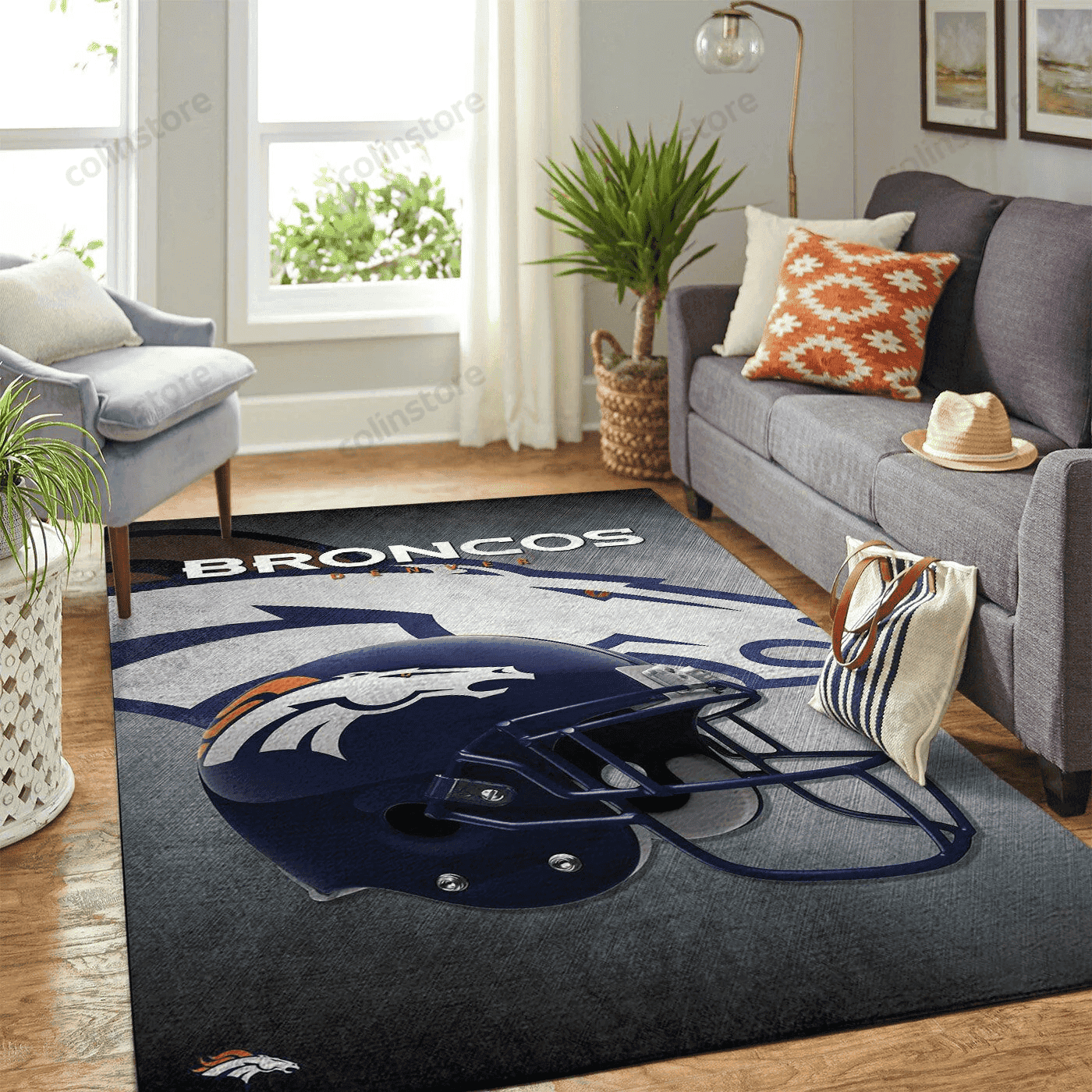 Denver Broncos Team Logo Helmet Rectangle Area Rug – Full Print Carpet For Living Room & Bedroom Home Decor