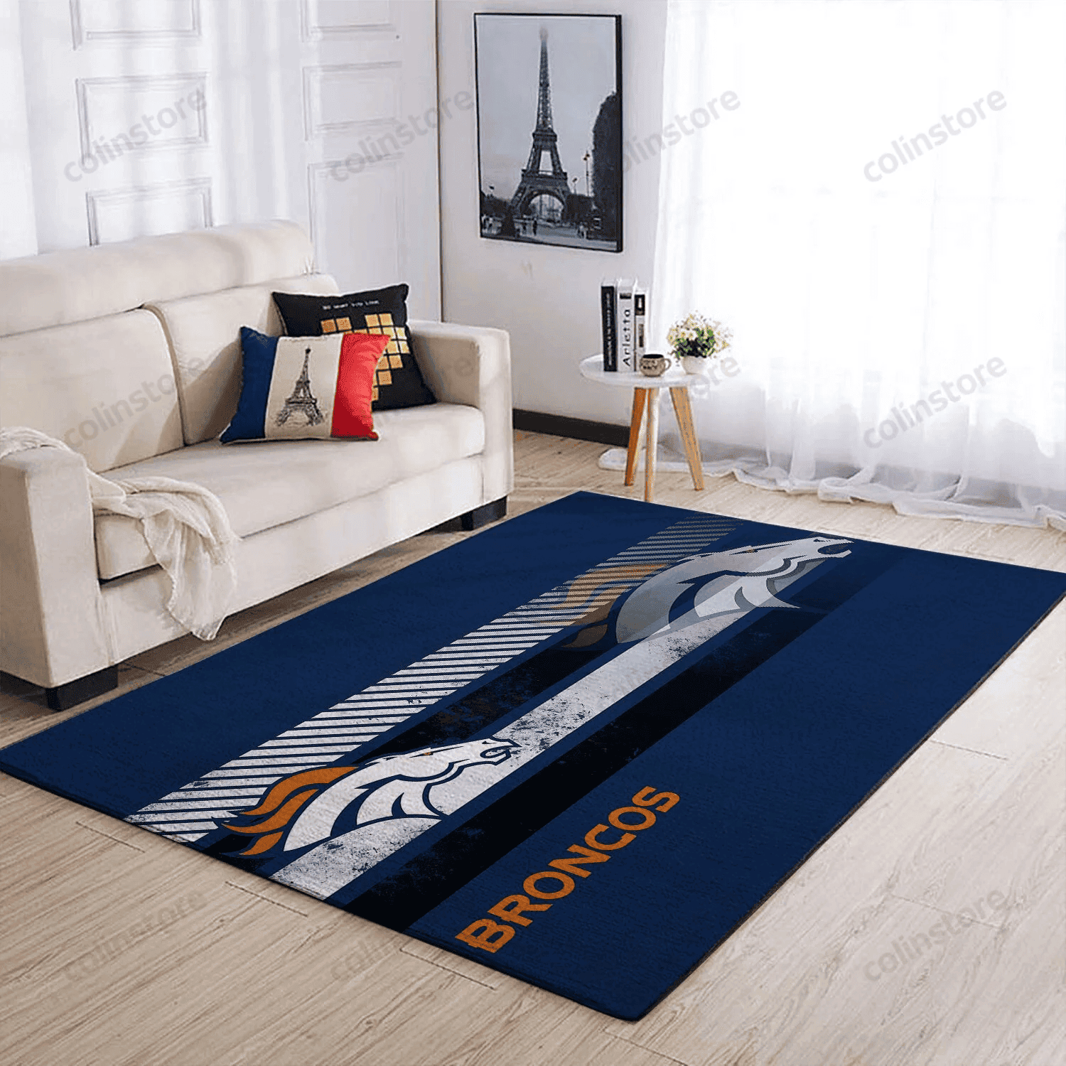 Denver Broncos Team Logo Nice Gift Rectangle Area Rug – Full Print Carpet For Living Room & Bedroom Home Decor