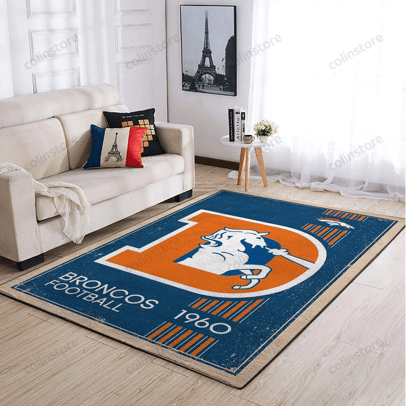 Denver Broncos Team Logo Rectangle Area Rug – Full Print Carpet For Living Room & Bedroom Home Decor