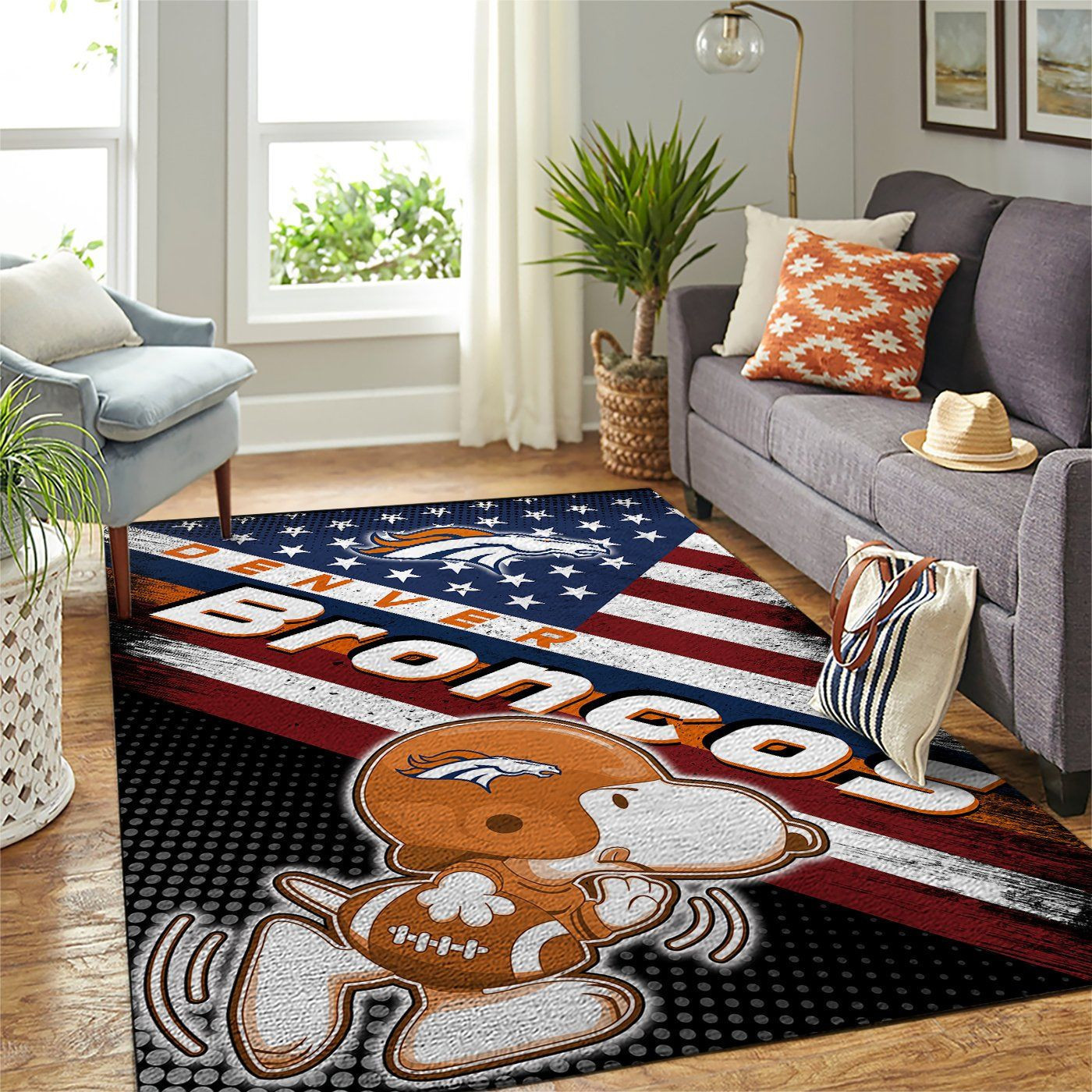 Denver Broncos Team Logo Snoopy Us Rectangle Area Rug – Full Print Carpet For Living Room & Bedroom Home Decor