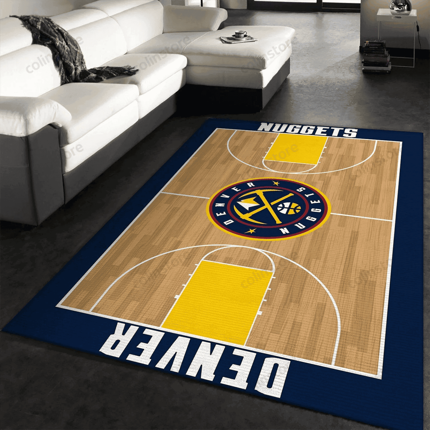 Denver Nuggets Basketball With Stadium 3D Rectangle Area Rug – Full Print Carpet For Living Room & Bedroom Home Decor