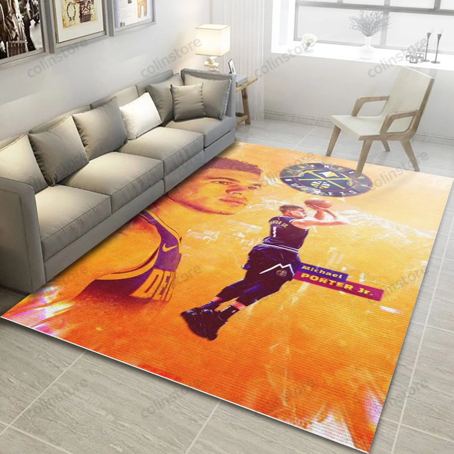 Denver Nuggets Michael Rectangle Area Rug – Full Print Carpet For Living Room & Bedroom Home Decor