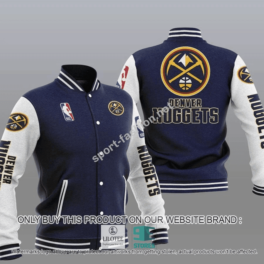 Denver Nuggets Navy White Varsity Baseball Jacket for Men & Women | NBA Team Fan Gift