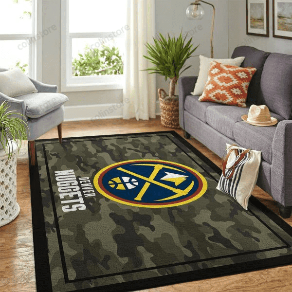 Denver Nuggets Team Logo Camo 3D Rectangle Area Rug – Full Print Carpet For Living Room & Bedroom Home Decor