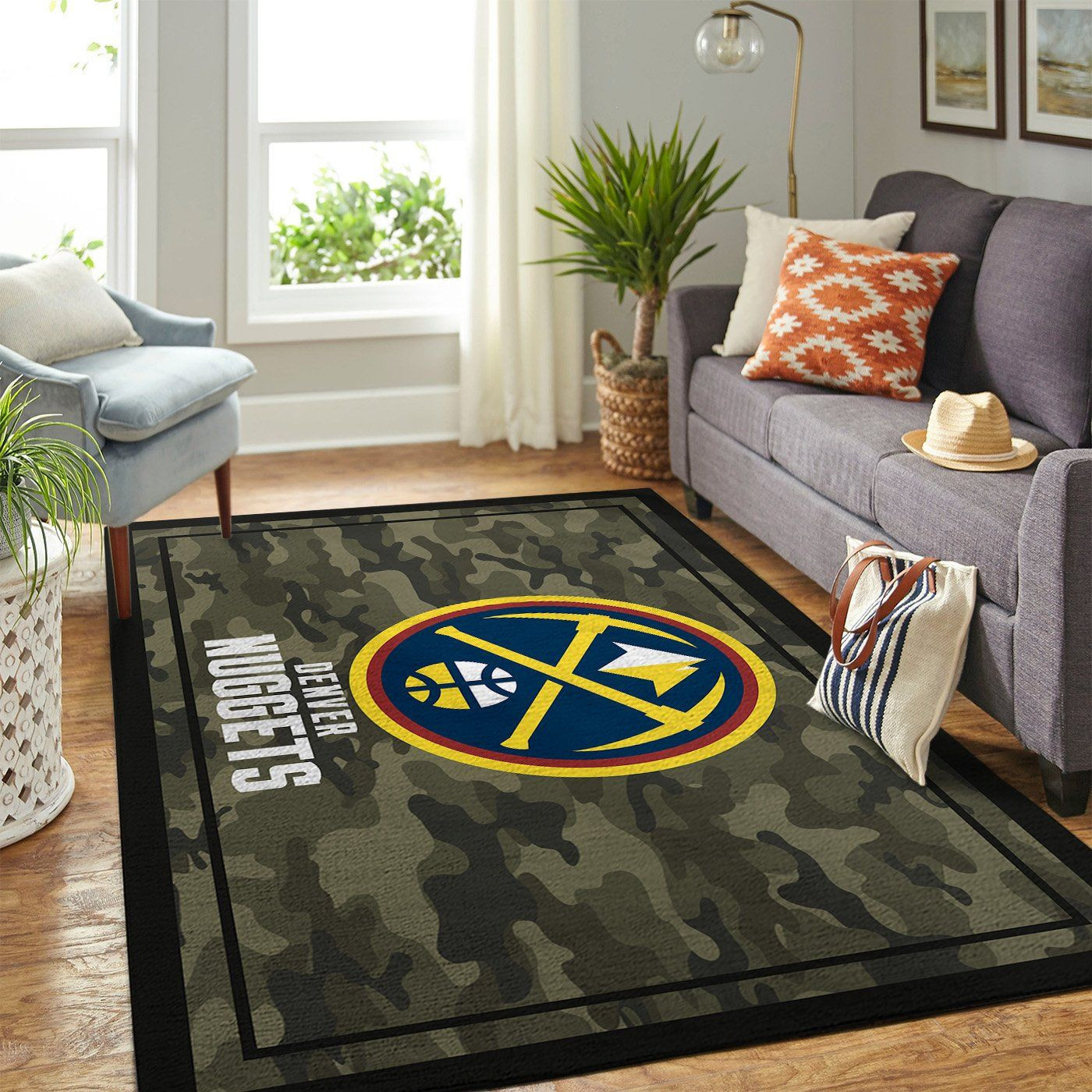 Denver Nuggets Team Logo Camo Rectangle Area Rug – Full Print Carpet For Living Room & Bedroom Home Decor