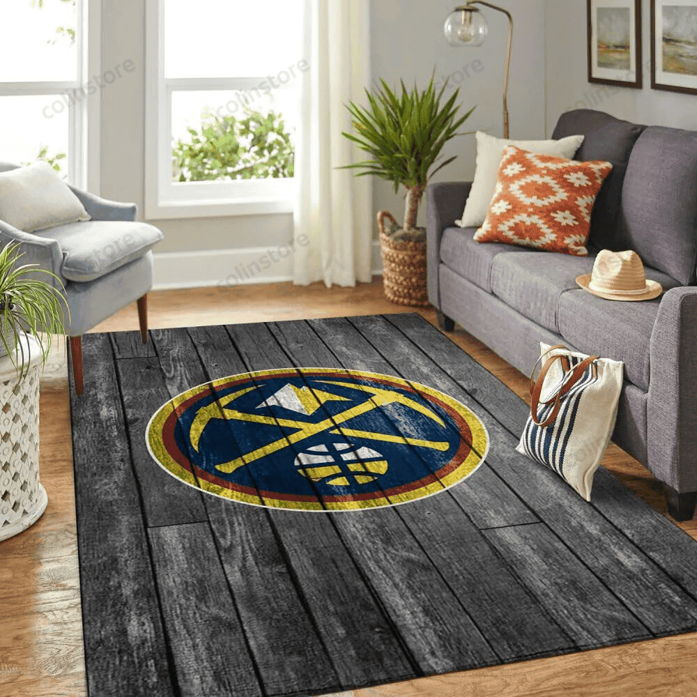 Denver Nuggets Team Logo Grey Rectangle Area Rug – Full Print Carpet For Living Room & Bedroom Home Decor