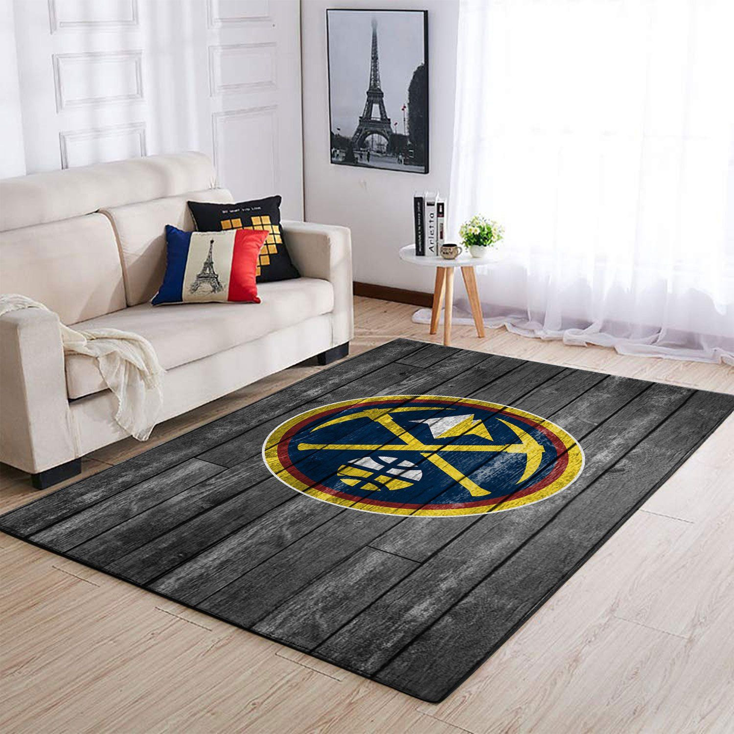 Denver Nuggets Team Logo Grey Wooden Rectangle Area Rug – Full Print Carpet For Living Room & Bedroom Home Decor