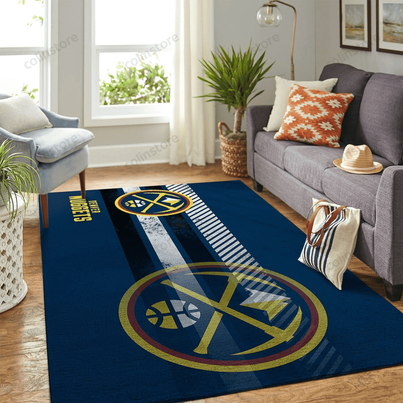 Denver Nuggets Team Logo Rectangle Area Rug – Full Print Carpet For Living Room & Bedroom Home Decor