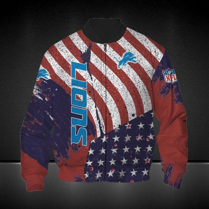 Detroit Lions American Flag Bomber Jacket | NFL Team Jacket for Men & Women | Football Fan Gift