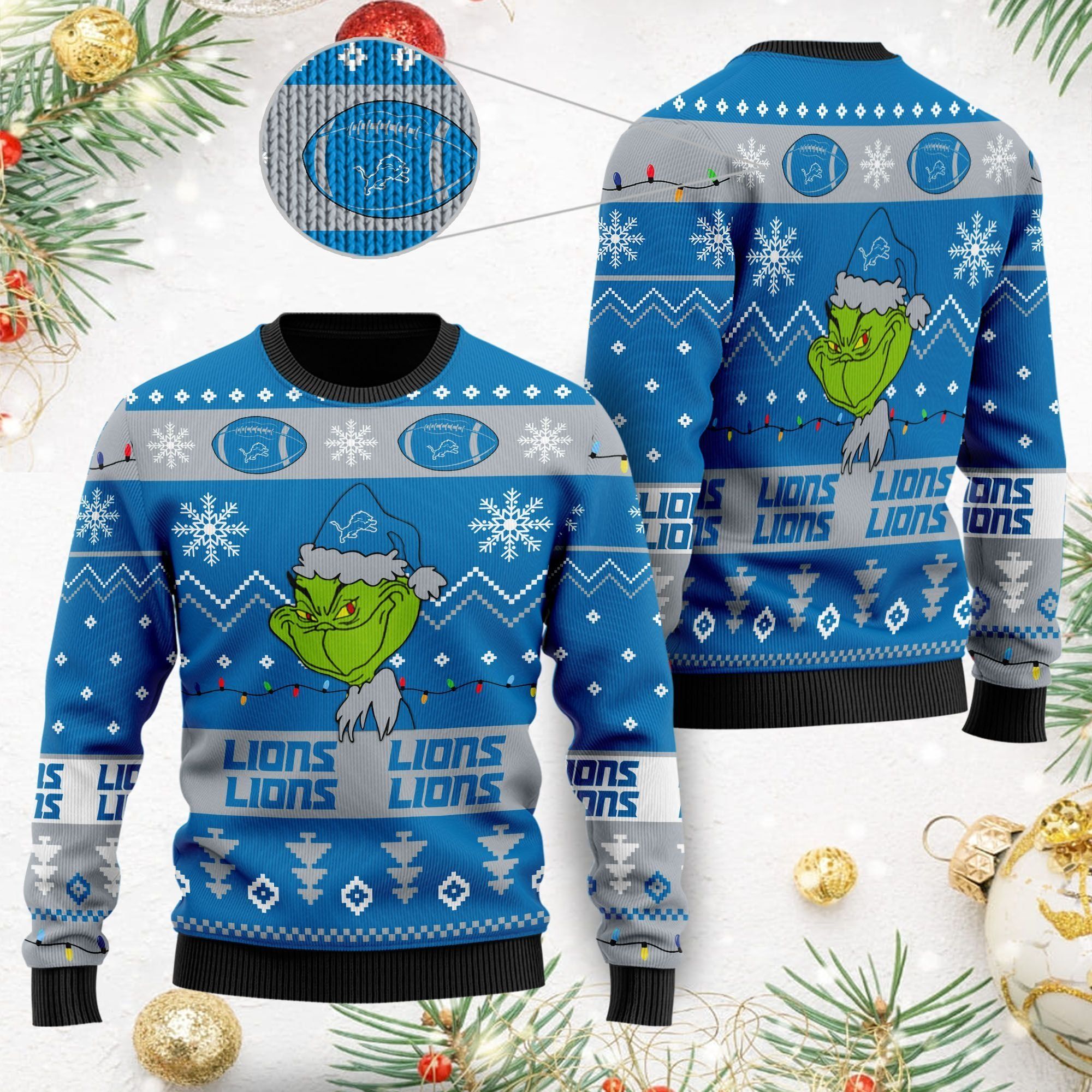 Detroit Lions American NFL Football Team Logo Cute Grinch 3D Men And Women Ugly Christmas Sweater For Sport Lovers On Christmas Days
