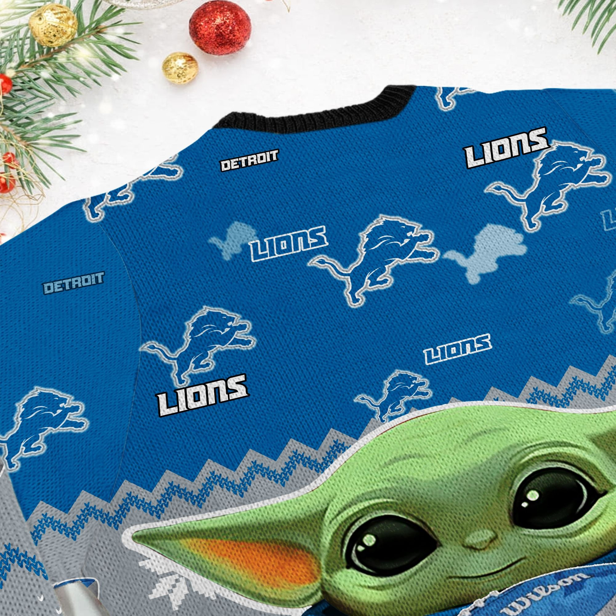 Detroit Lions Baby Yoda Shirt For American Football Fans Ugly Christmas Sweater, Perfect Holiday Gift - Image 6