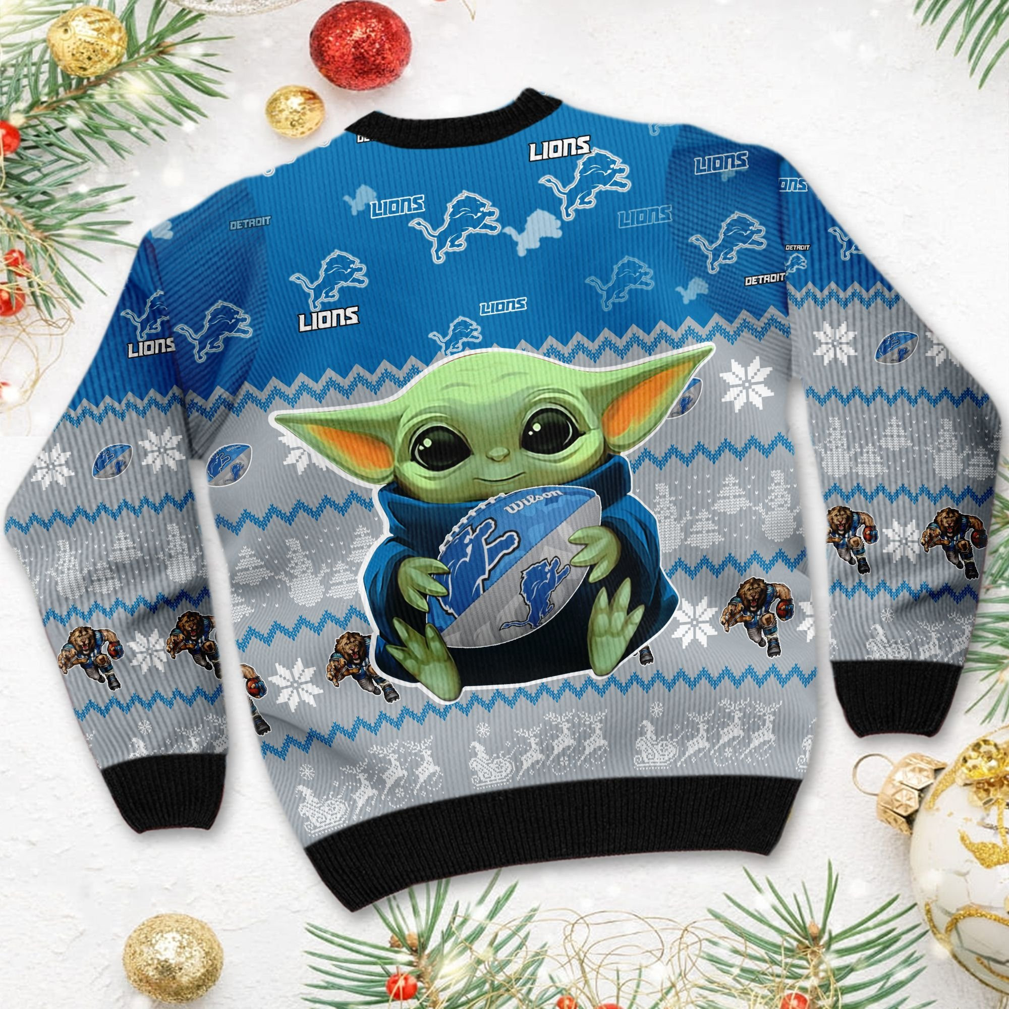 Detroit Lions Baby Yoda Ugly Christmas Sweater, Perfect Holiday Gift - Image 4
