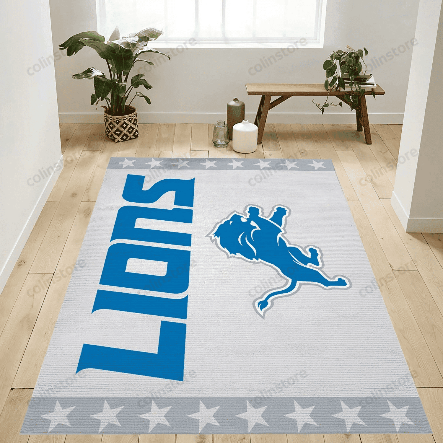 Detroit Lions Banner Rectangle Area Rug – Full Print Carpet For Living Room & Bedroom Home Decor