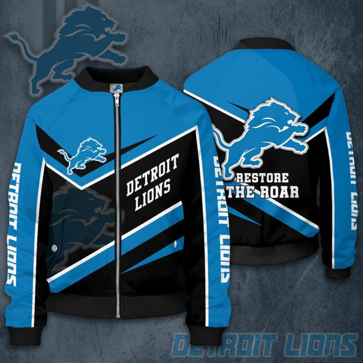 Detroit Lions Black Blue Bomber Jacket | NFL Team Jacket for Men & Women | Football Fan Gift