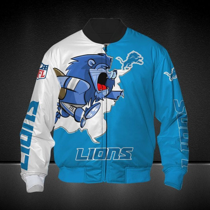 Detroit Lions Blue White Bomber Jacket | NFL Team Jacket for Men & Women | Football Fan Gift