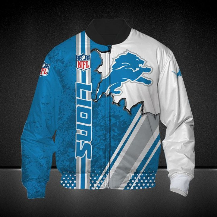 Detroit Lions Blue White Bomber Jacket | NFL Team Jacket for Men & Women | Football Fan Gift