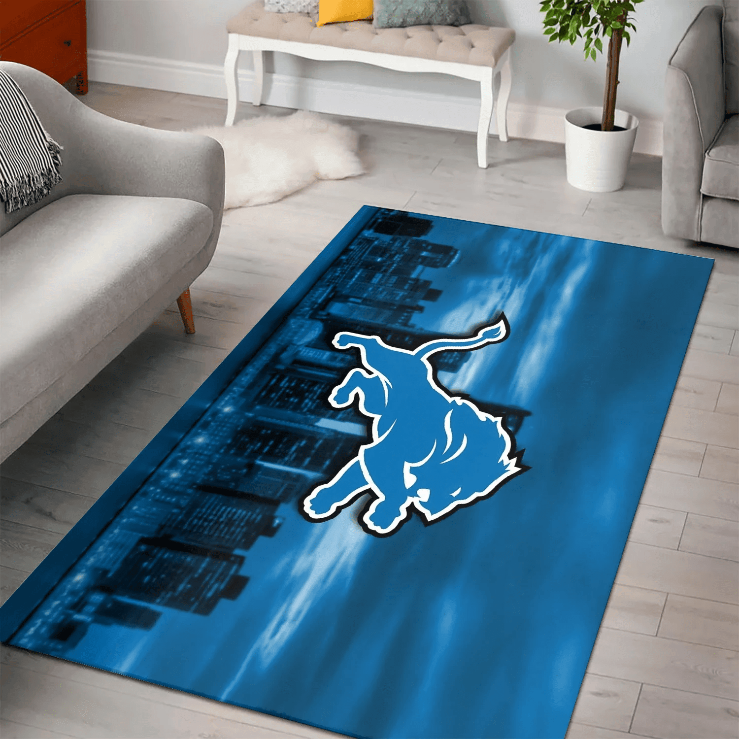 Detroit Lions City 3D Full Print Rectangle Area Rug – Full Print Carpet For Living Room & Bedroom Home Decor
