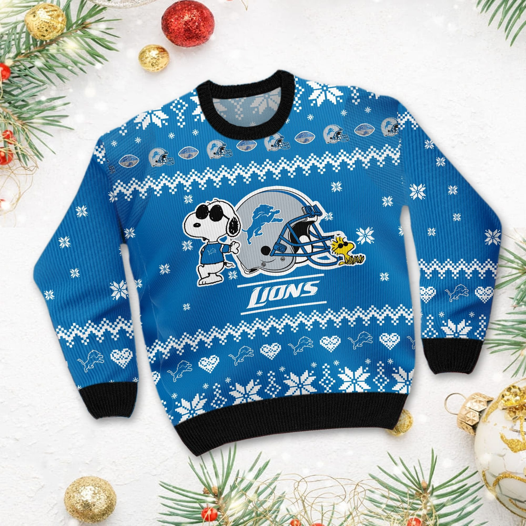 Detroit Lions Cute The Snoopy Show Football Helmet 3D Ugly Christmas Sweater Perfect Holiday Gift - Image 3