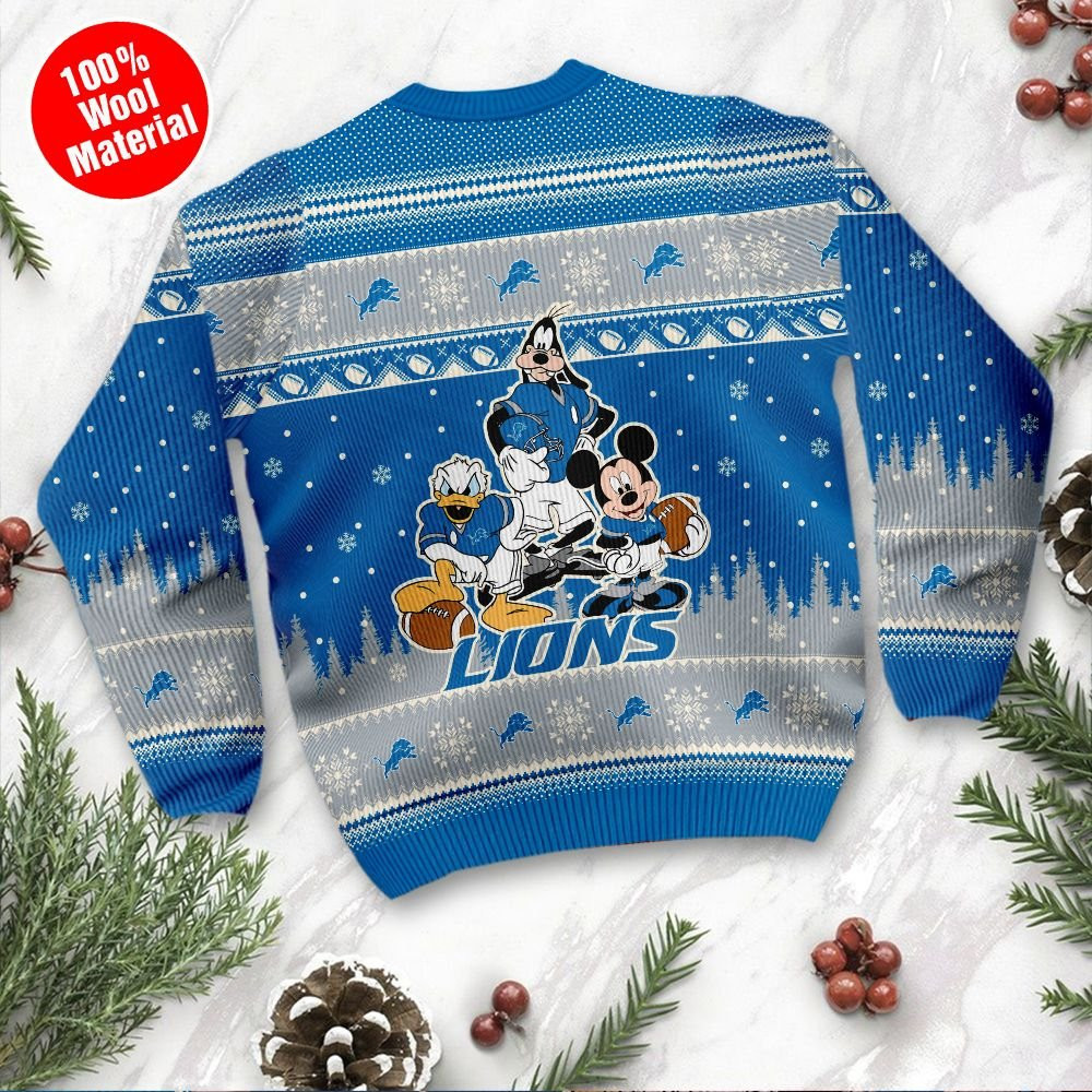 Detroit Lions Disney Donald Duck Mickey Mouse Goofy Personalized Ugly Christmas Sweater - Image 3