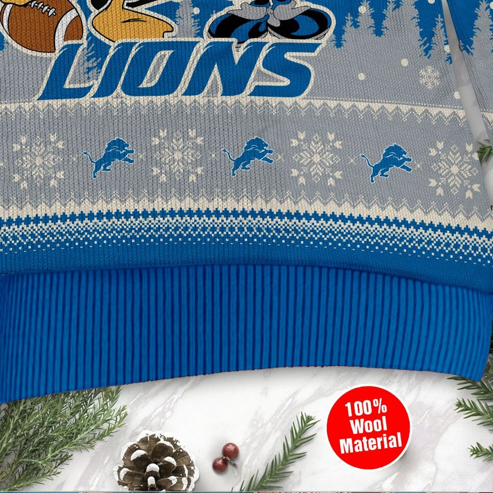 Detroit Lions Disney Donald Duck Mickey Mouse Goofy Personalized Ugly Christmas Sweater - Image 4