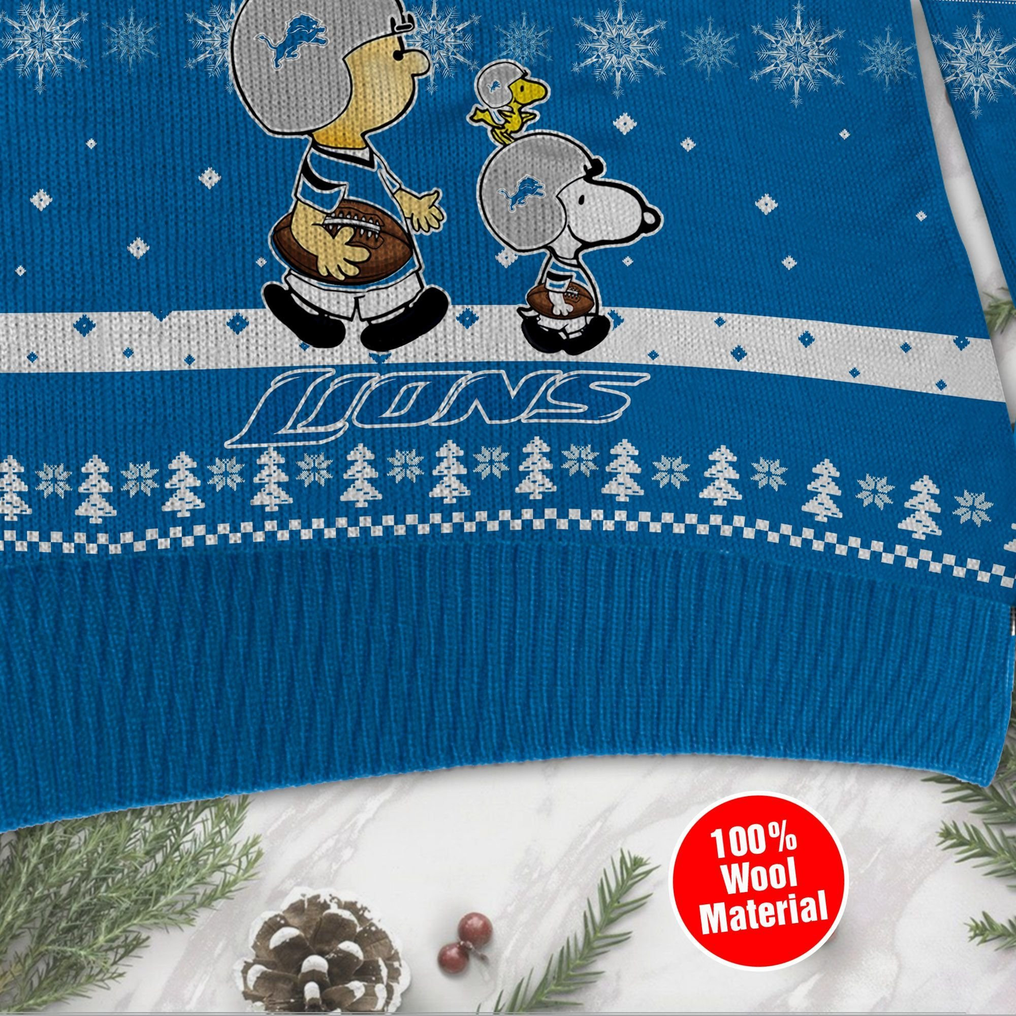 Detroit Lions Funny Charlie Brown Peanuts Snoopy Ugly Christmas Sweater Perfect Holiday Gift - Image 4