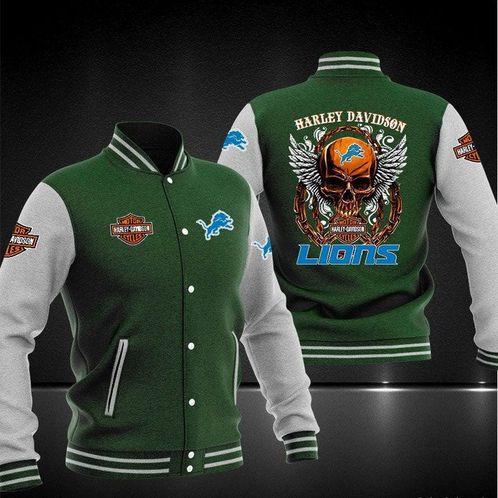 Detroit Lions Green Skull Varsity Baseball Jacket for Men & Women | NFL Team Fan Gift
