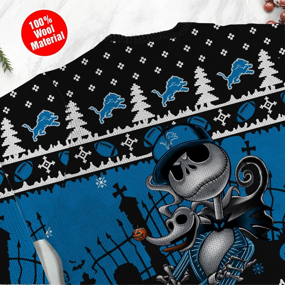 Detroit Lions Jack Skellington Halloween Holiday Party Ugly Christmas Sweater, Perfect Holiday Gift - Image 5